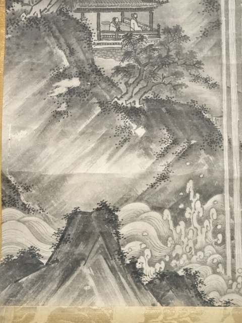 道具 ] - 道具 江戸時代前期頃 狩野派 水墨滝山水 肉筆紙本掛軸（二